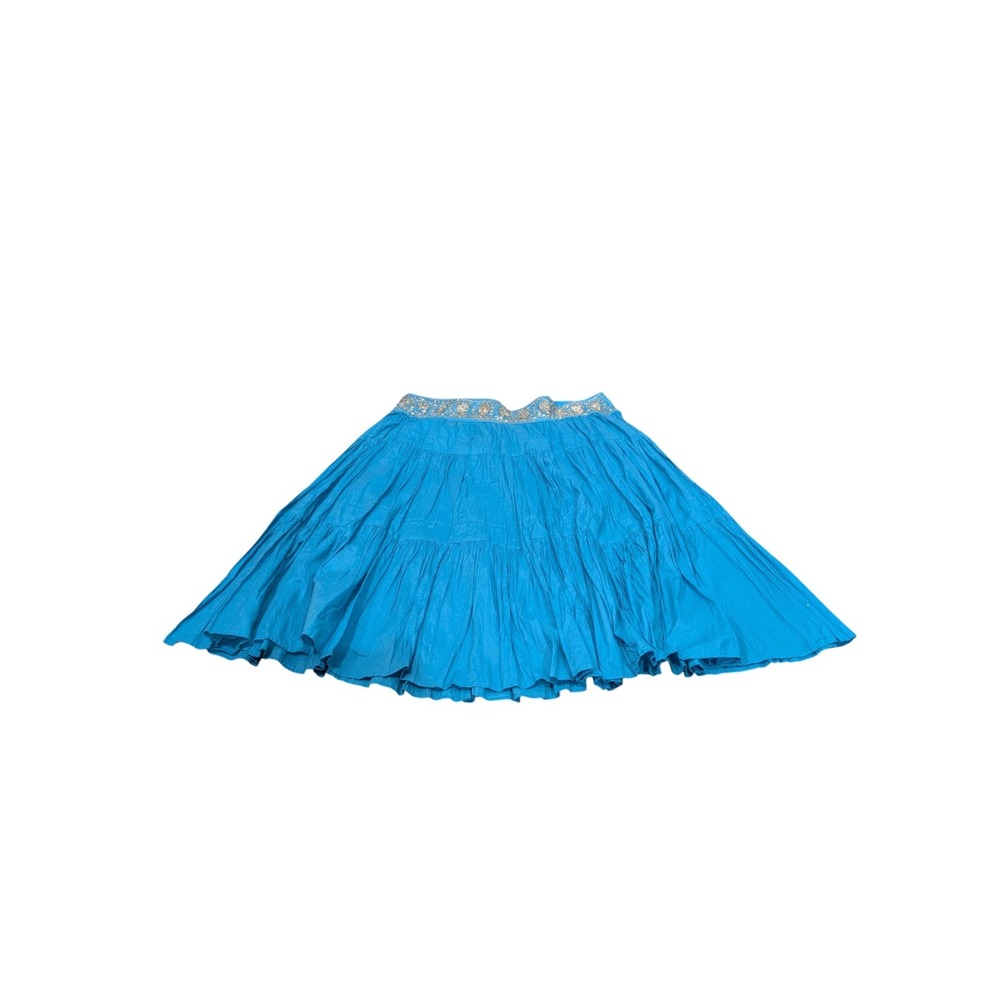 BCBGMAXAZRIA Turquoise Blue Sequin Waist Tiered Cotton Skirt Womens Large L